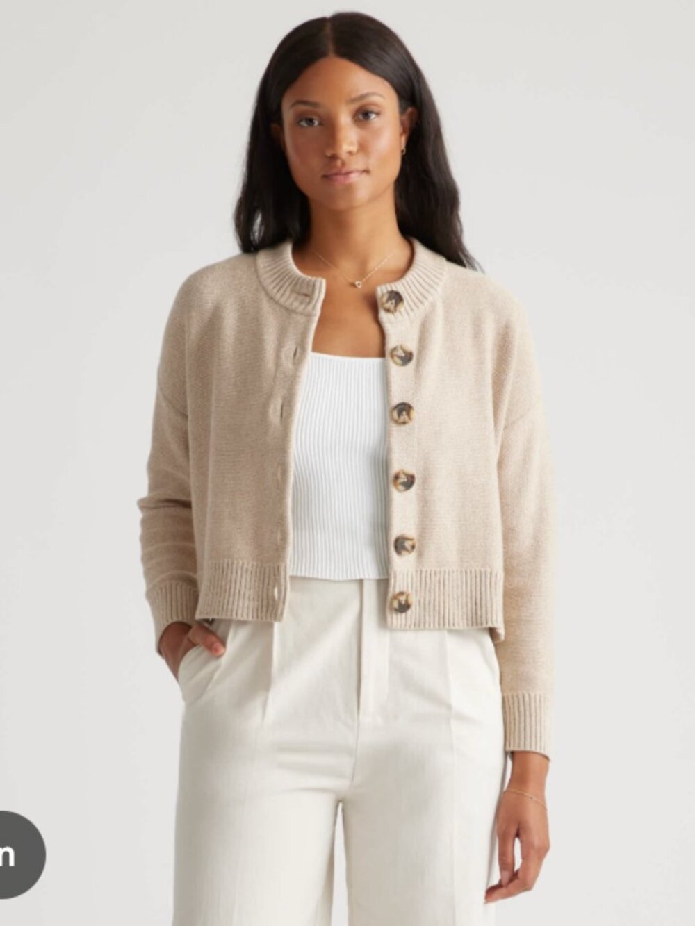 NWT Quince 100% Cotton Cropped Cardigan sweater in Cement Marl